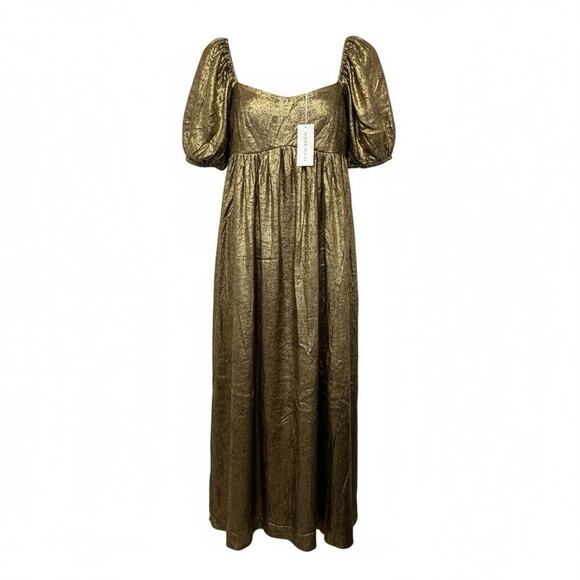 MOON RIVER Gold Shimmer Midi Dress Size M TUCKERNUCK - Picture 6 of 9